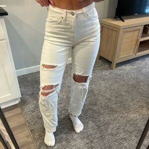 Women's White Distressed Jeans